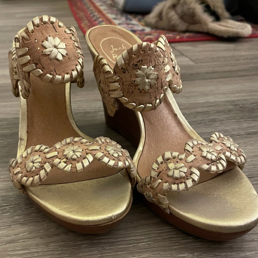Jack Rogers Gold and Cork Luccia Wedge Sandal